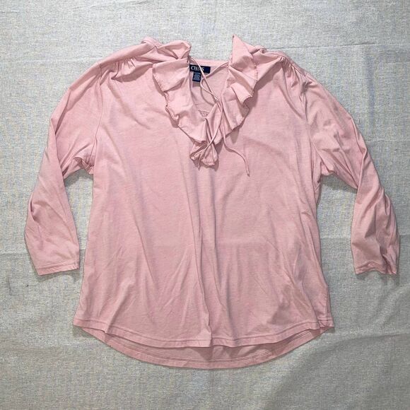 Chaps | Peach Ruffle Front 3/4 Sleeve Top | PXL - Picture 1 of 7